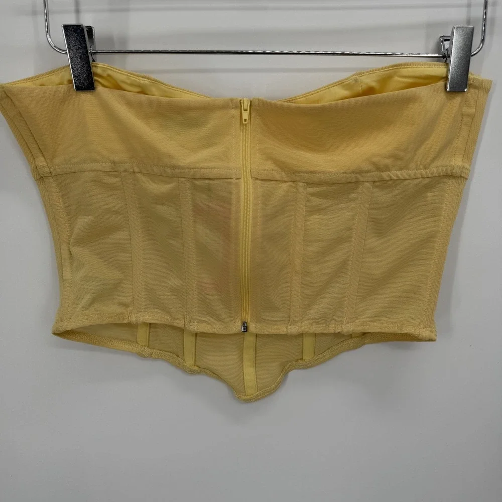 Edikted Evangeline Sheer Mesh Corset Size L Butter Yellow Fairy Boned Tank Top - Picture 4 of 8